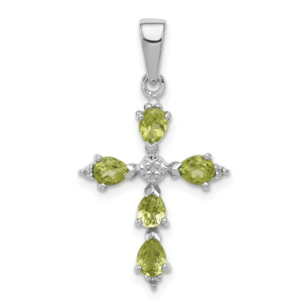 Sterling Silver Rhodium Plated Pear Citrine Cross Pendant Color H-I, Clarity SI2-I1 